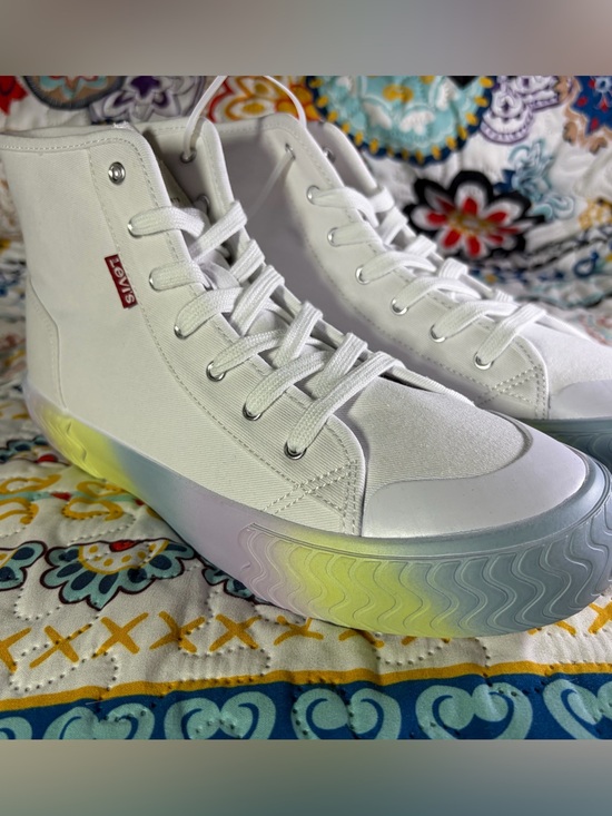 Levi's Shoes - Levi's White High-Top Canvas Sneakers with Iridescent Gradient Sole
